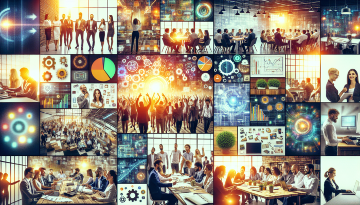 A vibrant collage of high-resolution photos and a dynamic video showcasing business elements and customer testimonials.