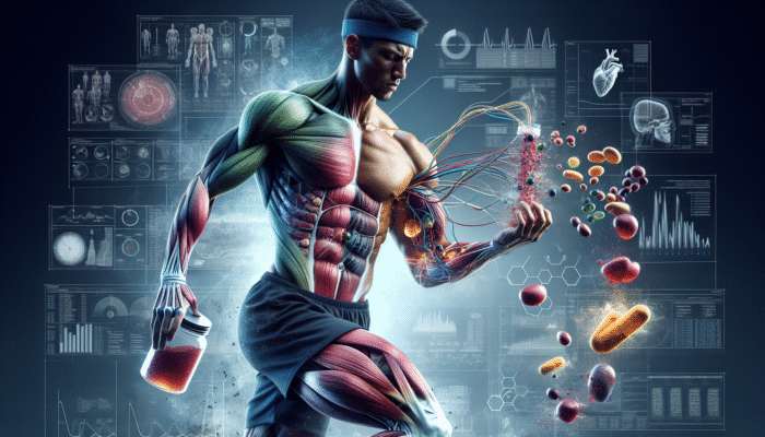 Athlete utilizing advanced supplements for rapid recovery, enhancing muscle repair in a demanding training environment.