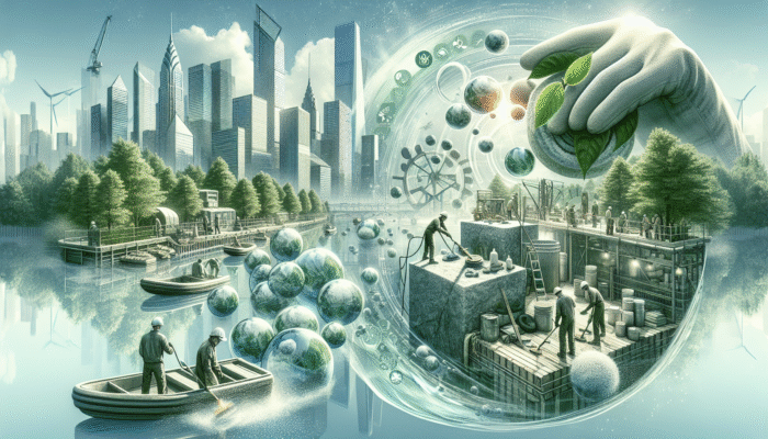 Eco-friendly stone polishing using biodegradable, plant-based compounds in an urban setting, preventing waterway pollution.