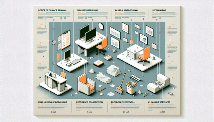 Infographic depicting average costs of office clearance services with a modern design on a white background.