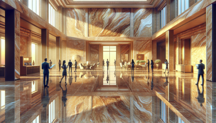 Luxurious interior featuring well-maintained travertine tiles, enhancing resale value, admired by potential buyers.