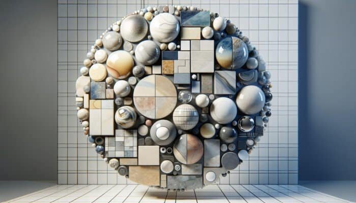 Different styles of porcelain tiles: glazed, glossy and water-resistant; unglazed, with a natural texture; polished, smooth and reflective in a busy area.