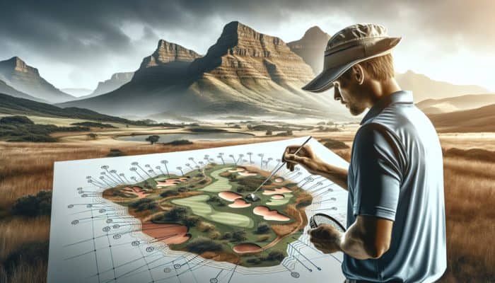 Golfer analyzing Gary Player Country Club layout, focusing on elevation changes and water hazards for strategic play.