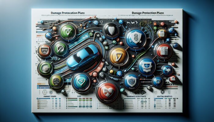 A detailed comparison chart of rental companies' damage protection plans, illustrating coverage, pricing, and benefits.