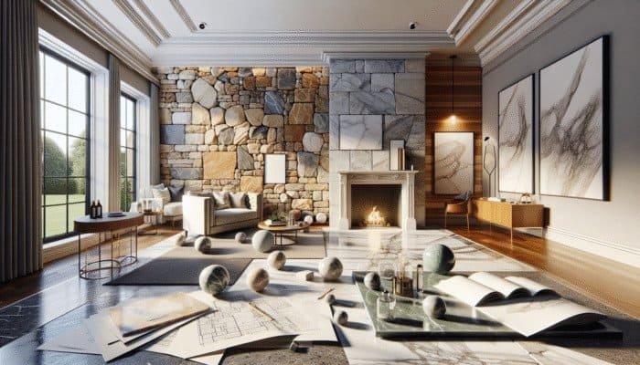 Interior of a UK home featuring sandstone, slate, and marble, maintained by LTP's pH-neutral cleaners, showcasing their natural beauty.