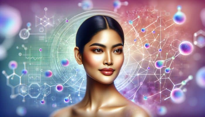 A youthful woman with glowing, elastic skin, showcasing collagen supplement benefits.