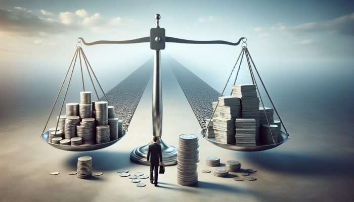 Can Debt Consolidation Lead to More Debt: UK Insights | DCL An individual balancing coins and a debt document on a scale, symbolizing a clear path ahead.