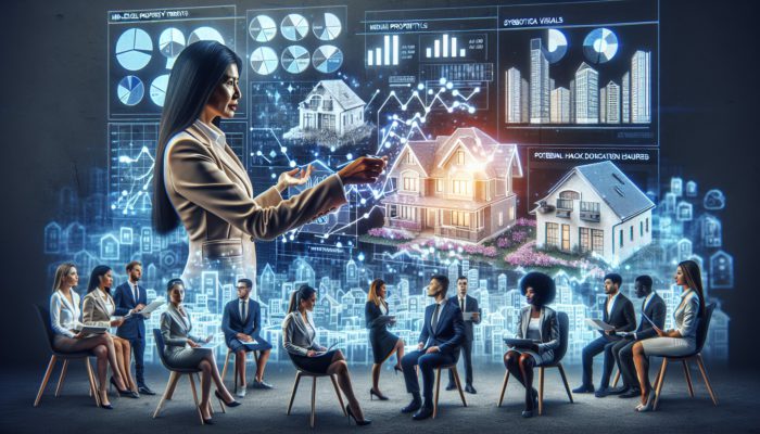 Strategic investor analyzing Mahikeng mid-level property market trends using charts, graphs, and various property types.