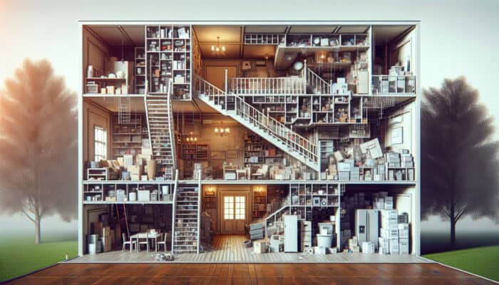 A cluttered house with narrow stairs, limited parking, and hazardous materials affecting clearance costs.