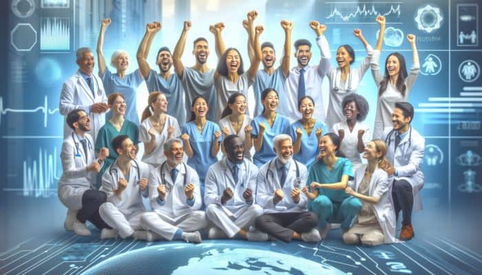 UK fertility clinic practitioners celebrating successful IVF outcomes with acupuncture in a modern London clinic.