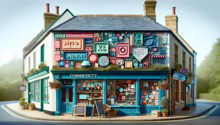 A vibrant storefront in Blandford Forum showcasing local keywords and community map, enhancing on-page SEO.