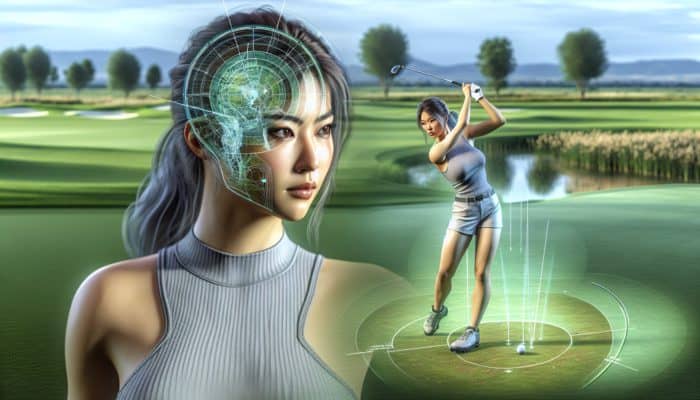 A golfer visualizing the perfect shot on a serene course, enhancing accuracy and confidence.