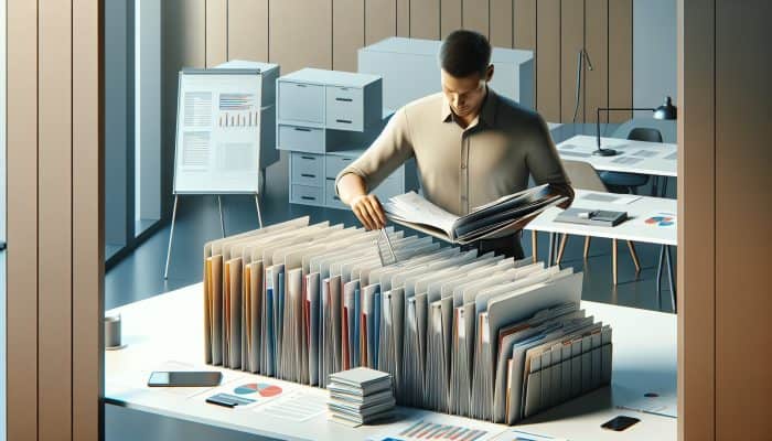 Consolidating Utility Bills With A Loan: UK Guide | DCL Consolidating Utility Bills With A Loan: A person organising colourful bills into a single folder in a modern office, symbolising bill consolidation.