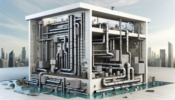 An underground network of foundation drainage systems efficiently managing water flow around a building's foundation.